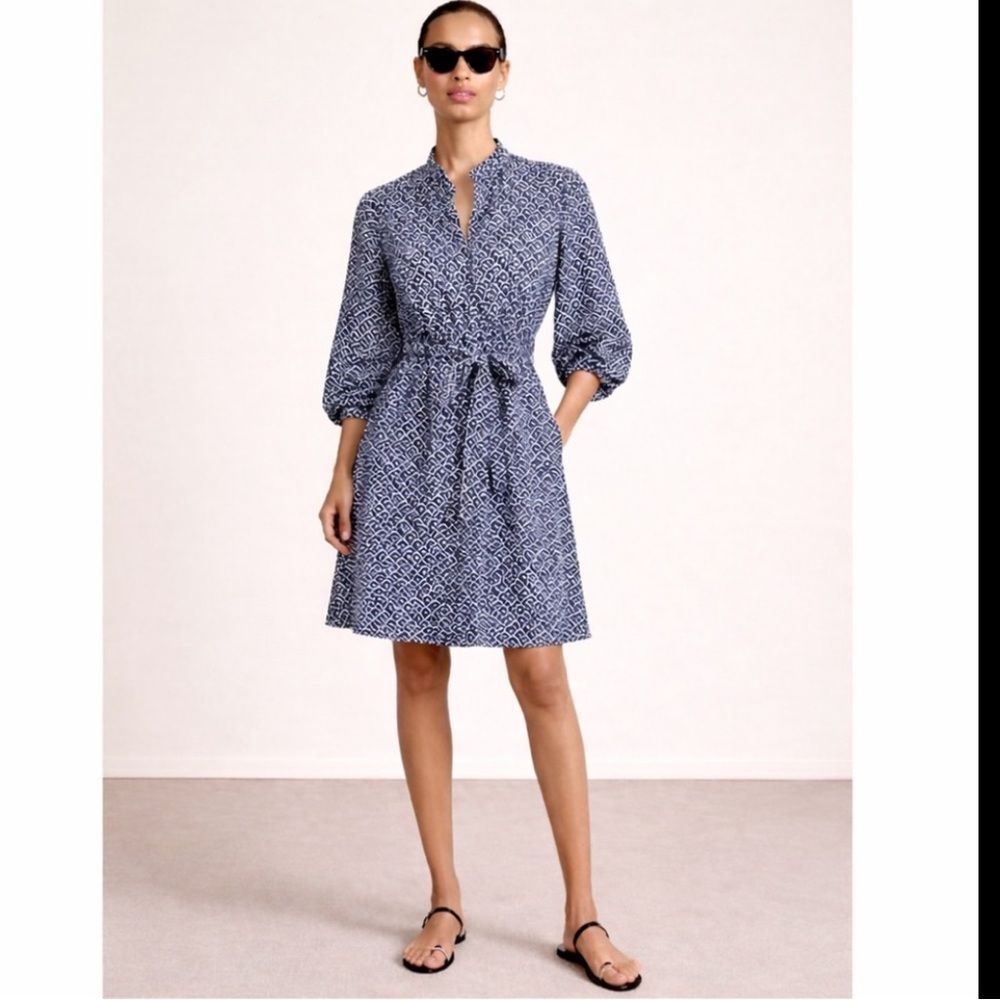 Apiece Apart Isla Cotton Crepe Belted Mini Dress Navy Tracks Small